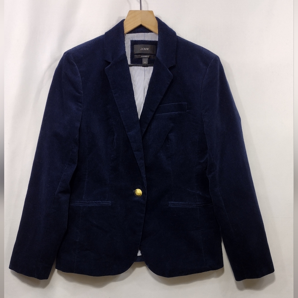 J. Crew Campbell Corduroy Blazer Women's 8 Blue Preppy Academic Boho Retro 90s